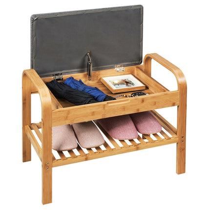 Dreamade Shoe Rack Bench with Storage, Bamboo Storage Bench with Cushioned Seat, Holds Up to 330 LBS