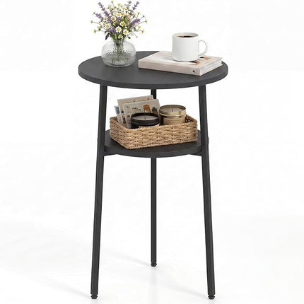 Dreamade Round Side Table, 2-Tier End Table w/Metal Frame | Accent Nightstand Bedside Table w/ Storage Shelf for Small Space Sofa Couch Side