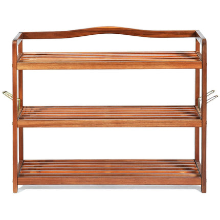 Dreamade 3-Tier Wood Shoe Rack 4 Metal Side Hangers, 29"L x10.5"Wx 24.5"H