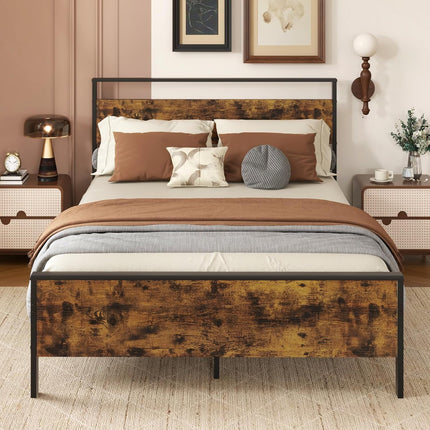 Dreamade Twin Size/Full Size/King Size/Queen Metal Platform Bed Frames with Wooden Headboard & Footboard