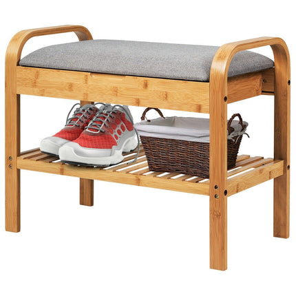 Dreamade Shoe Rack Bench with Storage, Bamboo Storage Bench with Cushioned Seat, Holds Up to 330 LBS