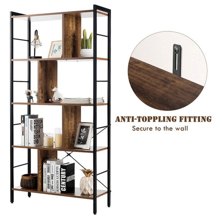 4-Tier Bookshelf, Industrial Style Bookcase with Metal Frame (Rustic Brown) - Dreamadeus