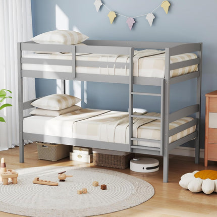 Dreamade Bunk Bed, Solid Wood Detachable Bed Frame with High Guardrails & Integrated Ladder