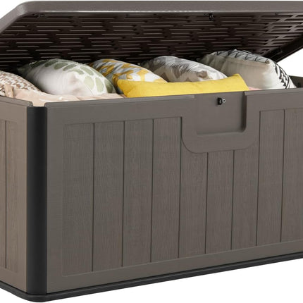 Dreamade 100 Gallon Deck Box, Waterproof Resin Box with Lockable Lid