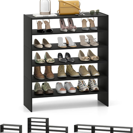 3-in-1 Shoe Rack, 5-Tier Shoe Organizer, Wood Storage Shelf for Shoes