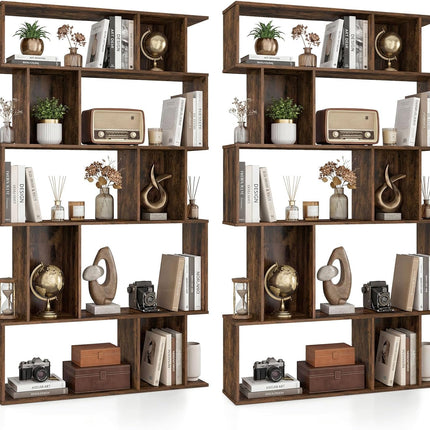 Dreamade Geometric Bookshelf 5-Tier Bookcase with Open Shelves and Closed-back Cubes