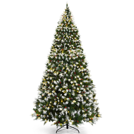 Dreamade Pre-lit Snow Flocked Christmas Tree,Hinged Artificial Xmas Tree, Indoor Holiday Festival Decoration - DreamadeUS