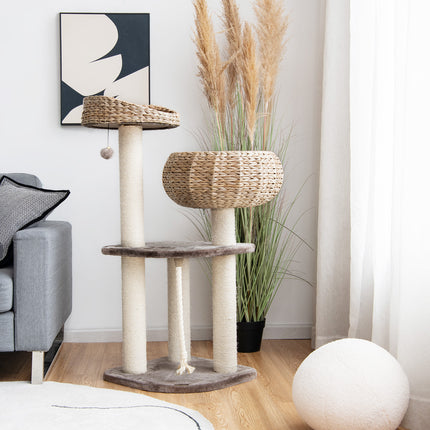 DREAMADE 41 Inches Wicker Cat Tree, Modern Cat Tower with Handwoven Cat Condo & Perch