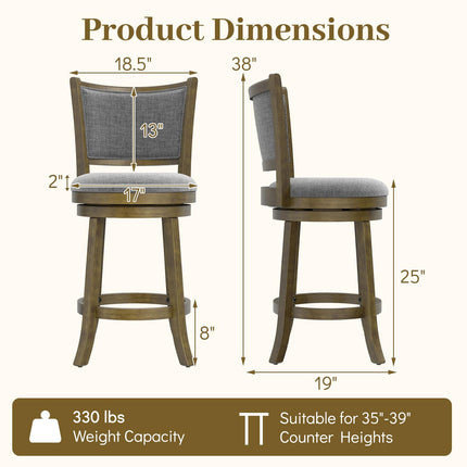 Dreamade 25" Counter Height Bar Stools Set of 2/4 with Rubber Wood Frame & Upholstered Seat