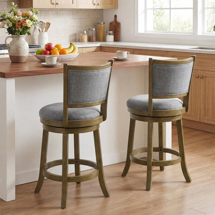 Dreamade 25" Counter Height Bar Stools Set of 2/4 with Rubber Wood Frame & Upholstered Seat