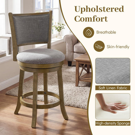 Dreamade 25" Counter Height Bar Stools Set of 2/4 with Rubber Wood Frame & Upholstered Seat