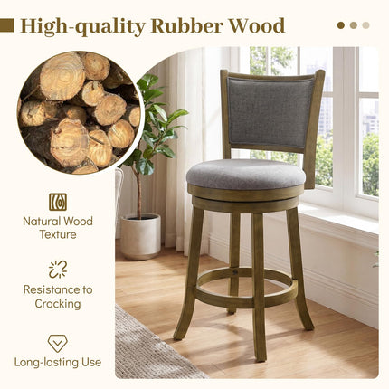 Dreamade 25" Counter Height Bar Stools Set of 2/4 with Rubber Wood Frame & Upholstered Seat