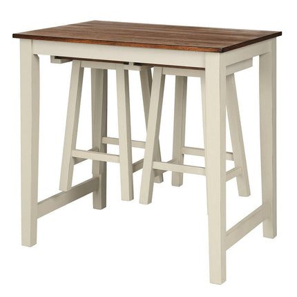3 Piece Pub Dining Set, Counter Height Pub Table with 2 Saddle Bar Stools, Tavern Collection Table (Brown & Milky White) - Dreamadeus