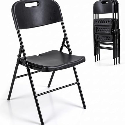 Dreamade Folding Plastic Chairs 4 Pack w/HDPE Backrest & Seat, White | Stackable Portable Seating w/ Steel Frame