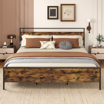 Dreamade Twin Size/Full Size/King Size/Queen Metal Platform Bed Frames with Wooden Headboard & Footboard