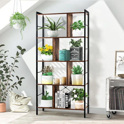 4-Tier Bookshelf, Industrial Style Bookcase with Metal Frame (Rustic Brown) - Dreamadeus