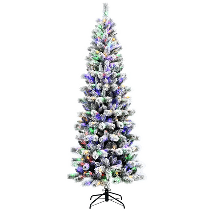 Dreamade Snow Flocked Christmas Tree, Premium Hinged Artificial Pine Tree, Remote Controller, Xmas Full Tree for Indoor - DreamadeUS
