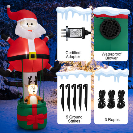 DREAMADE 8 FT Christmas Decoration, Inflatable Santa Claus on Air Balloon w/Reindeer
