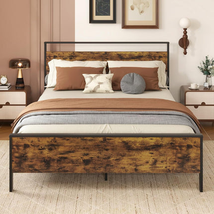 Dreamade Twin Size/Full Size/King Size/Queen Metal Platform Bed Frames with Wooden Headboard & Footboard