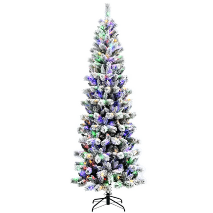 Dreamade Snow Flocked Christmas Tree, Premium Hinged Artificial Pine Tree, Remote Controller, Xmas Full Tree for Indoor - DreamadeUS