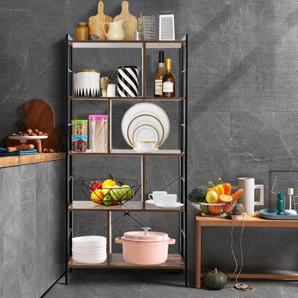 4-Tier Bookshelf, Industrial Style Bookcase with Metal Frame (Rustic Brown) - Dreamadeus