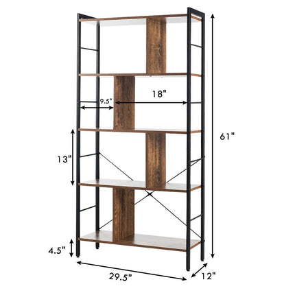 4-Tier Bookshelf, Industrial Style Bookcase with Metal Frame (Rustic Brown) - Dreamadeus