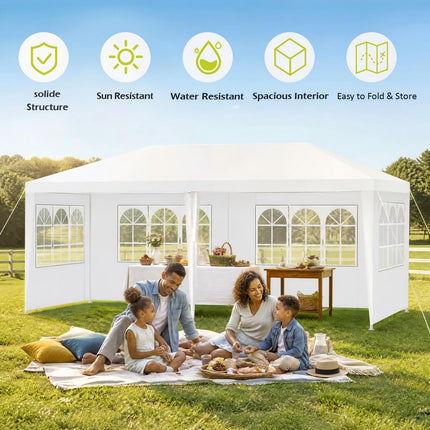 DREAMADE 10' x 20' Canopy Tent, Outdoor Gazebo with 6 Sidewalls, White