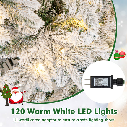 DREAMADE 6 FT Pre-Lit Artificial Christmas Tree, Snow Flocked with 757/1415/1687 Branch Tips