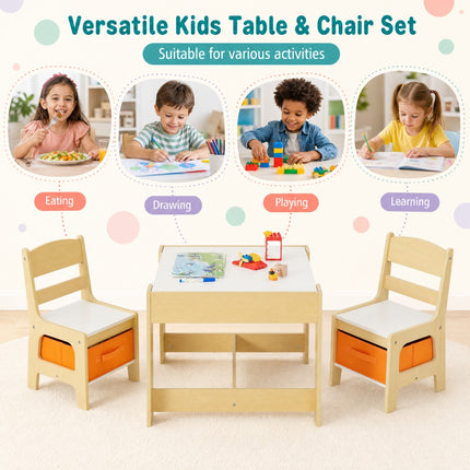 DREAMADE Toddler Table and Chair Set, 3 in 1 Wooden Activity Table w/Storage Drawer&Box