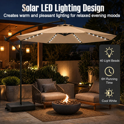 DREAMADE Patio Umbrella with Base Included, 10ft Offset Cantilever Canopy w/Stand