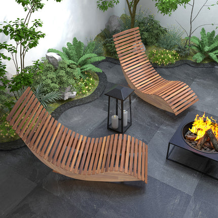 DREAMADE Outdoor Rocking Chair, Wooden Garden Lounger with Acacia Wood Frame