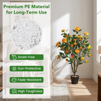 Dreamade 40" Artificial Camellia Tree Faux Camellia Potted Plant in Cement-Filled Pot (1/2 Pack)