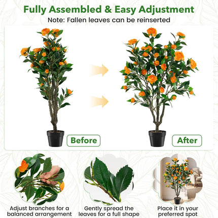 Dreamade 40" Artificial Camellia Tree Faux Camellia Potted Plant in Cement-Filled Pot (1/2 Pack)