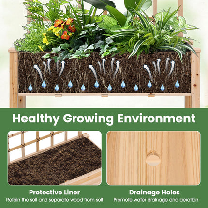 Dreamade 65'' Wooden Raised Garden Bed w/Trellis on Wheels ( 1/2 )
