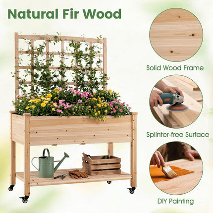 Dreamade 65'' Wooden Raised Garden Bed w/Trellis on Wheels ( 1/2 )