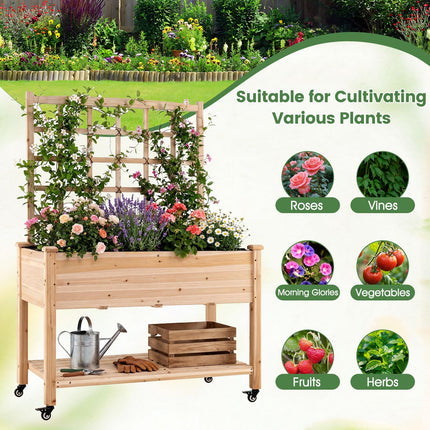 Dreamade 65'' Wooden Raised Garden Bed w/Trellis on Wheels ( 1/2 )