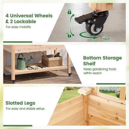 Dreamade 65'' Wooden Raised Garden Bed w/Trellis on Wheels ( 1/2 )