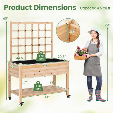 Dreamade 65'' Wooden Raised Garden Bed w/Trellis on Wheels ( 1/2 )