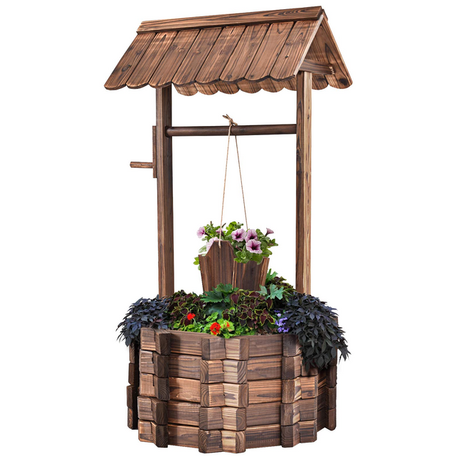 Dreamade Outdoor Wooden Wishing Well with Hanging Bucket