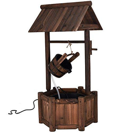 Dreamade Wishing Well Water Fountain Rustic Wooden Outdoor Garden Decorative Fountain Backyard w/ Electric Pump