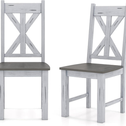 Dreamade Retro Wooden Dining Chairs Set, Farmhouse Kitchen Chairs w/Rubber Wood Frame, Elegant Hollowed Backrest
