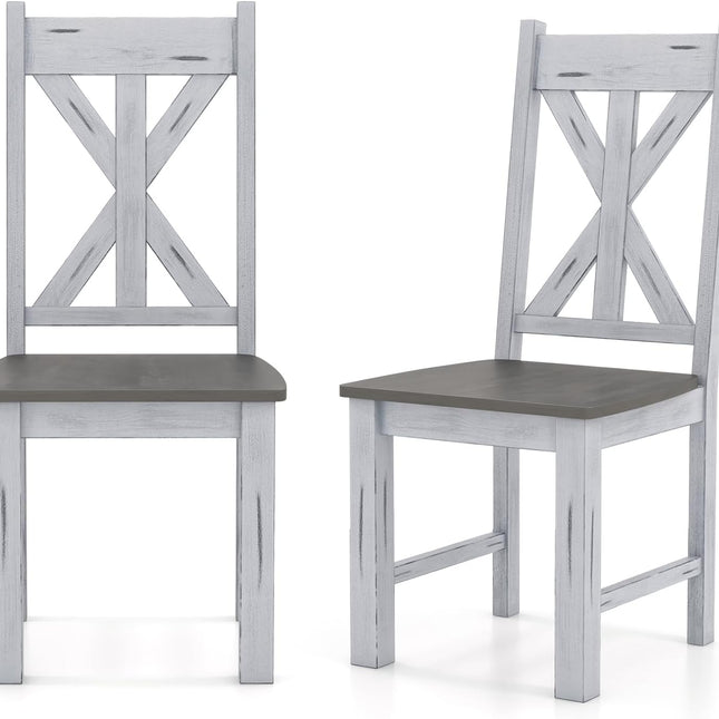 Dreamade Retro Wooden Dining Chairs Set, Farmhouse Kitchen Chairs w/Rubber Wood Frame, Elegant Hollowed Backrest