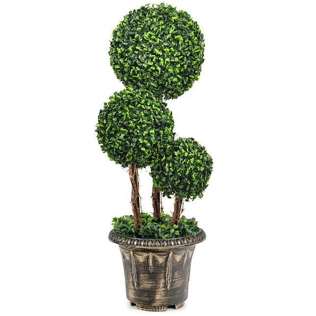 2.5 Ft/3 Ft Artificial Boxwood Topiary Tree, Fake Greenery Plants Triple Ball Tree - DreamadeUS