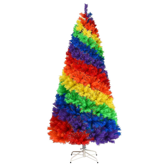 Dreamade 7FT Colorful Rainbow Full Fir Christmas Tree, Artificial Hinged Christmas Tree w/Solid Metal Stand - DreamadeUS