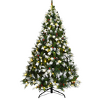Dreamade Pre-lit Snow Flocked Christmas Tree,Hinged Artificial Xmas Tree, Indoor Holiday Festival Decoration - DreamadeUS