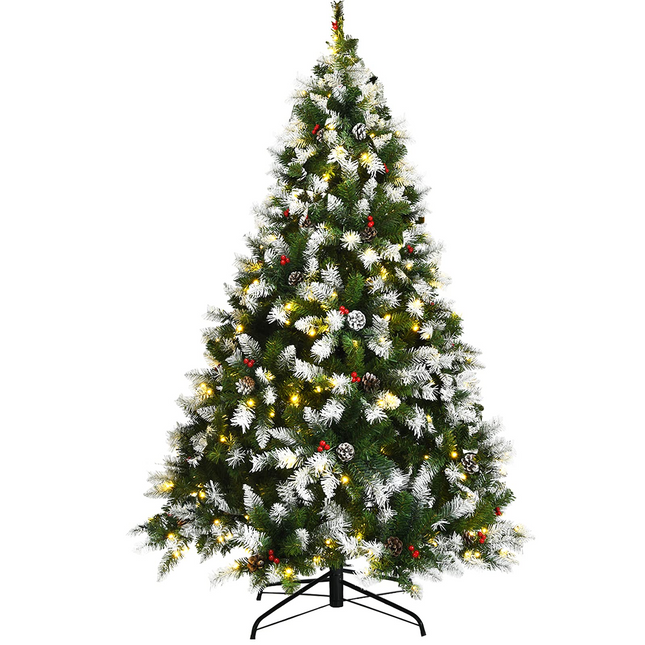 Dreamade Pre-lit Snow Flocked Christmas Tree,Hinged Artificial Xmas Tree, Indoor Holiday Festival Decoration - DreamadeUS