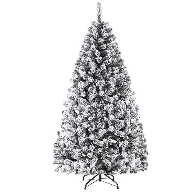 6FT/9FT Snow Flocked Christmas Tree, Hinged Pine Tree - DreamadeUS
