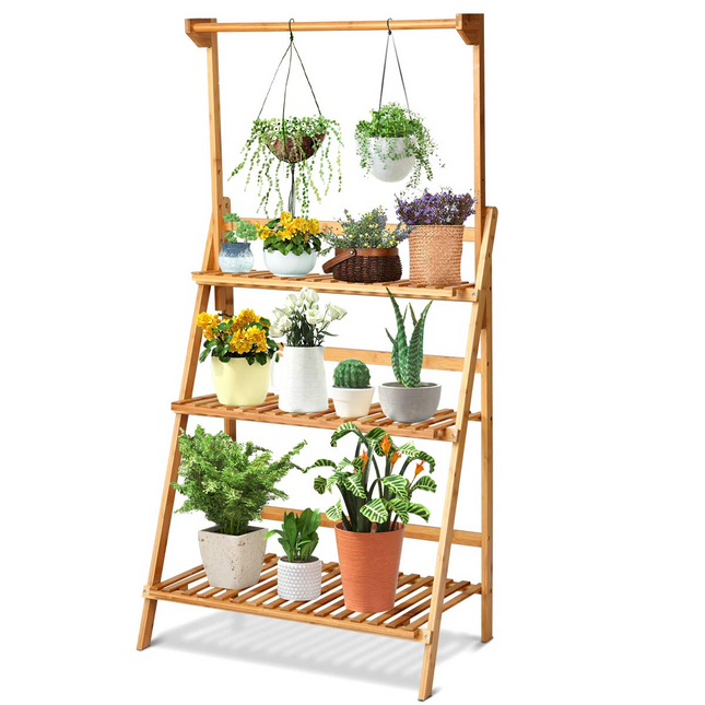 Dreamade 3-Tier Hanging Plant Stand Storage Shelf, Folding Flower Pot Organizer Display Storage Rack