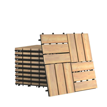 Dreamade 27 PCS Interlocking Patio Deck Tiles, 12 x 12in Acacia Hardwood Floor Tiles, Tools Free Assembly