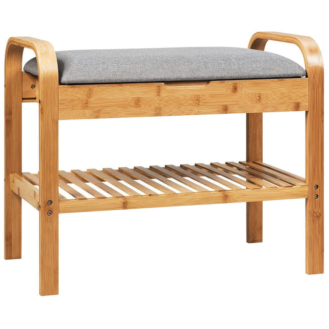 Dreamade Shoe Rack Bench with Storage, Bamboo Storage Bench with Cushioned Seat, Holds Up to 330 LBS